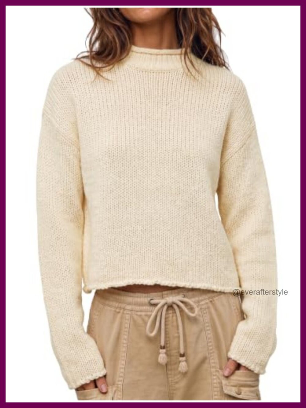 Chunky Knit Rolled Mock Neck Cropped Pullover Sweater - Long Sleeve, Soft